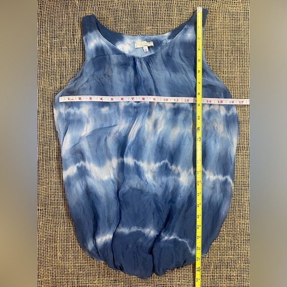 Keysha Sleeveless Silk Blend Tank Top, Blue Tie-Dye Pattern, Sz S, Made in Italy - Picture 4 of 7